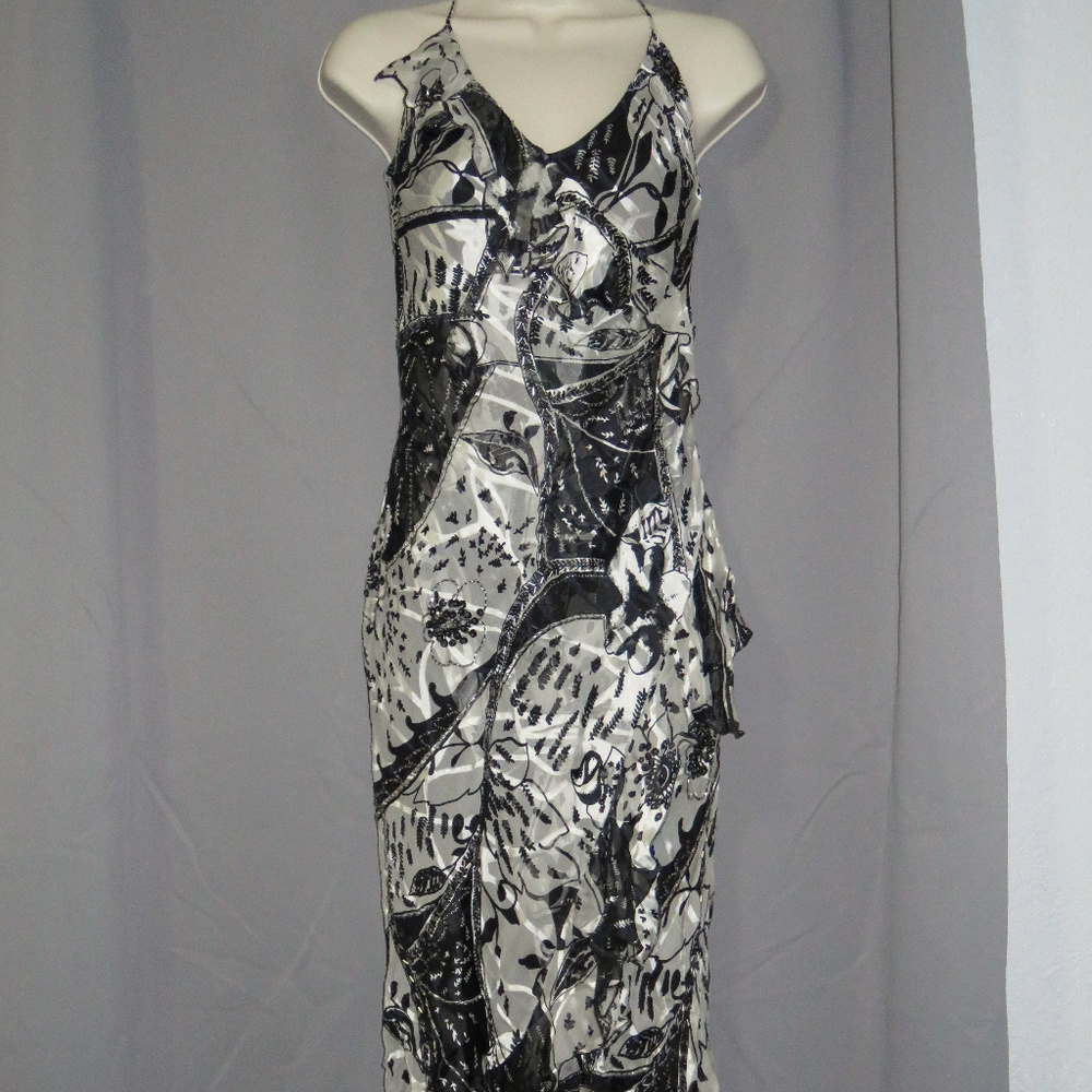 Nina Austin Black Spaghetti Strap Beaded Asymetric